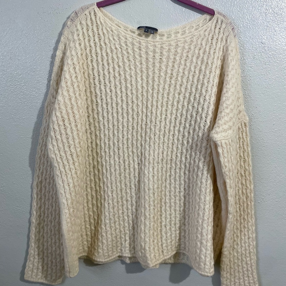 Merino Wool Alpaca Camel Mix Textured Waffle Knit Sweater Large Luxe Vince Cozy
